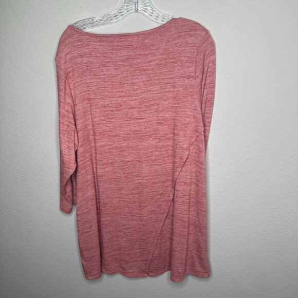 Lands’ End Women’s 1X Pink Heather V-Neck 3/4 Sleeve Tunic Top Plus Size - Picture 2 of 7